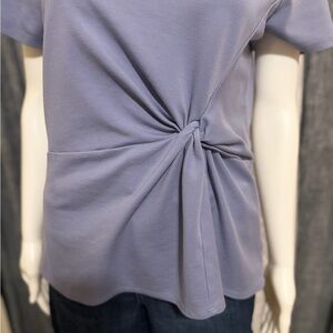 Women's Express Short Sleeve Periwinkle Blue Faux Wrap Shirt Size Large